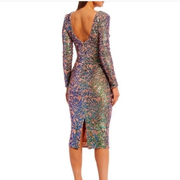 New! Dress the Population Emery blush multi sequin bodycon gown dress - Picture 4 of 7